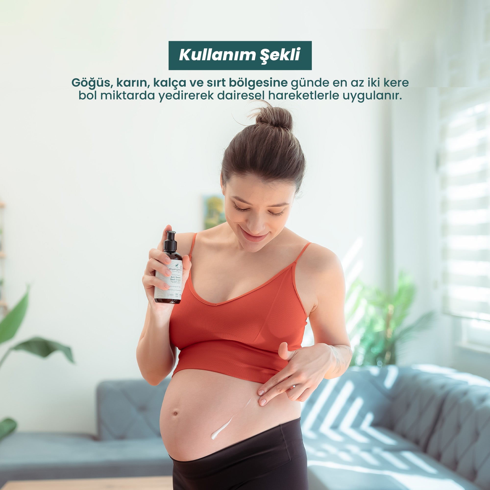 Momwell Çatlak Önleyici Krem – Hamile kadın kullanım anı, karın bölgesi uygulama