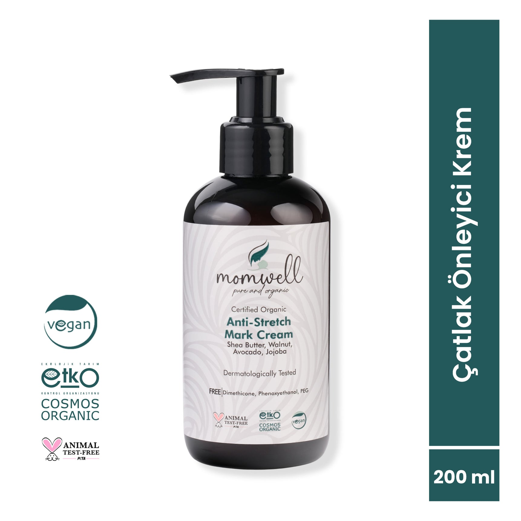 Momwell Çatlak Önleyici Organik Krem 200 ml – Shea Butter, Avokado ve Jojoba içerikli