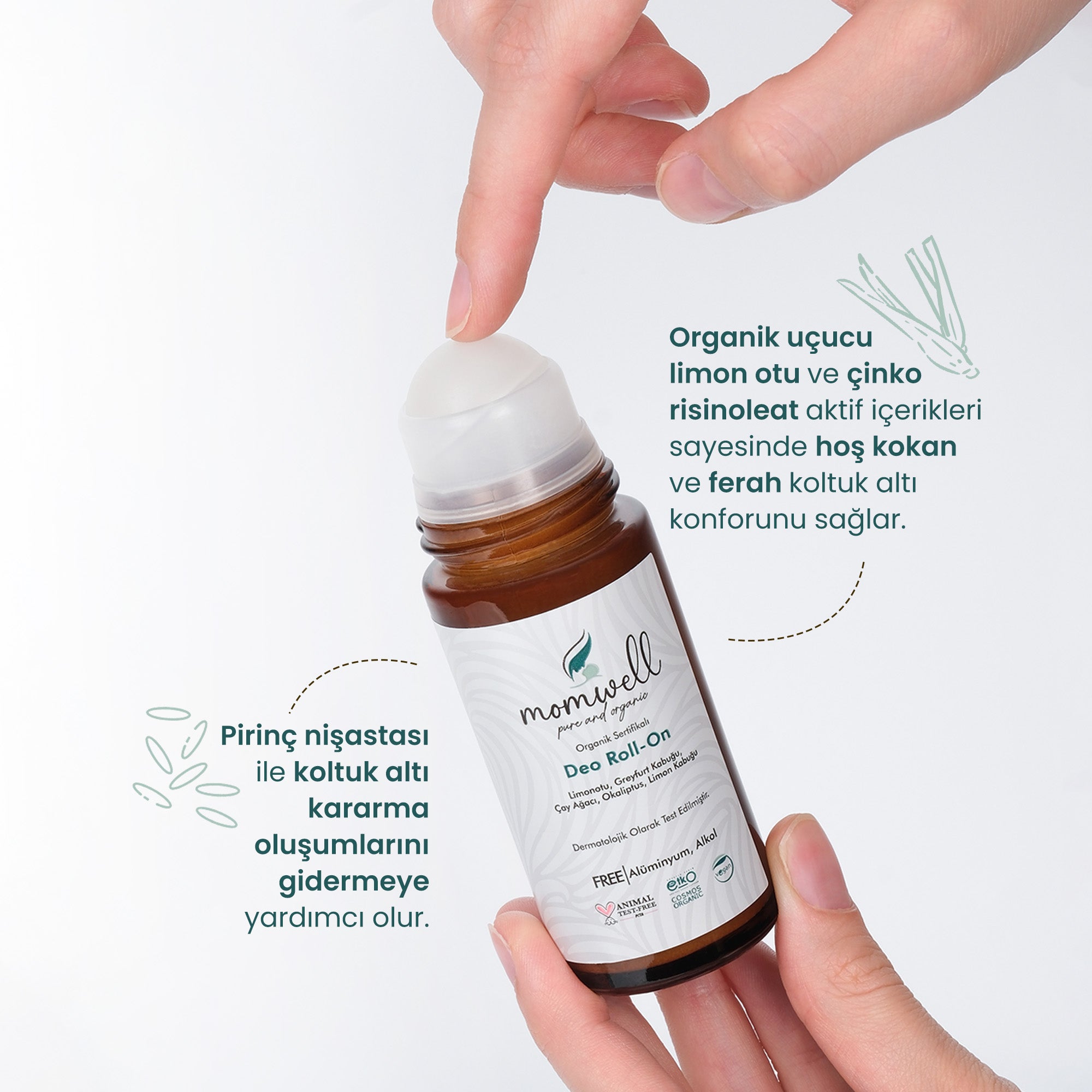 Momwell Organik Deo Roll-on uygulama detayı – Doğal içerikli roll-on deodorant